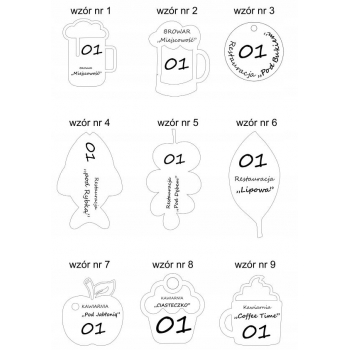 Żeton numerowany różne kształty z laminatu - kolorowy